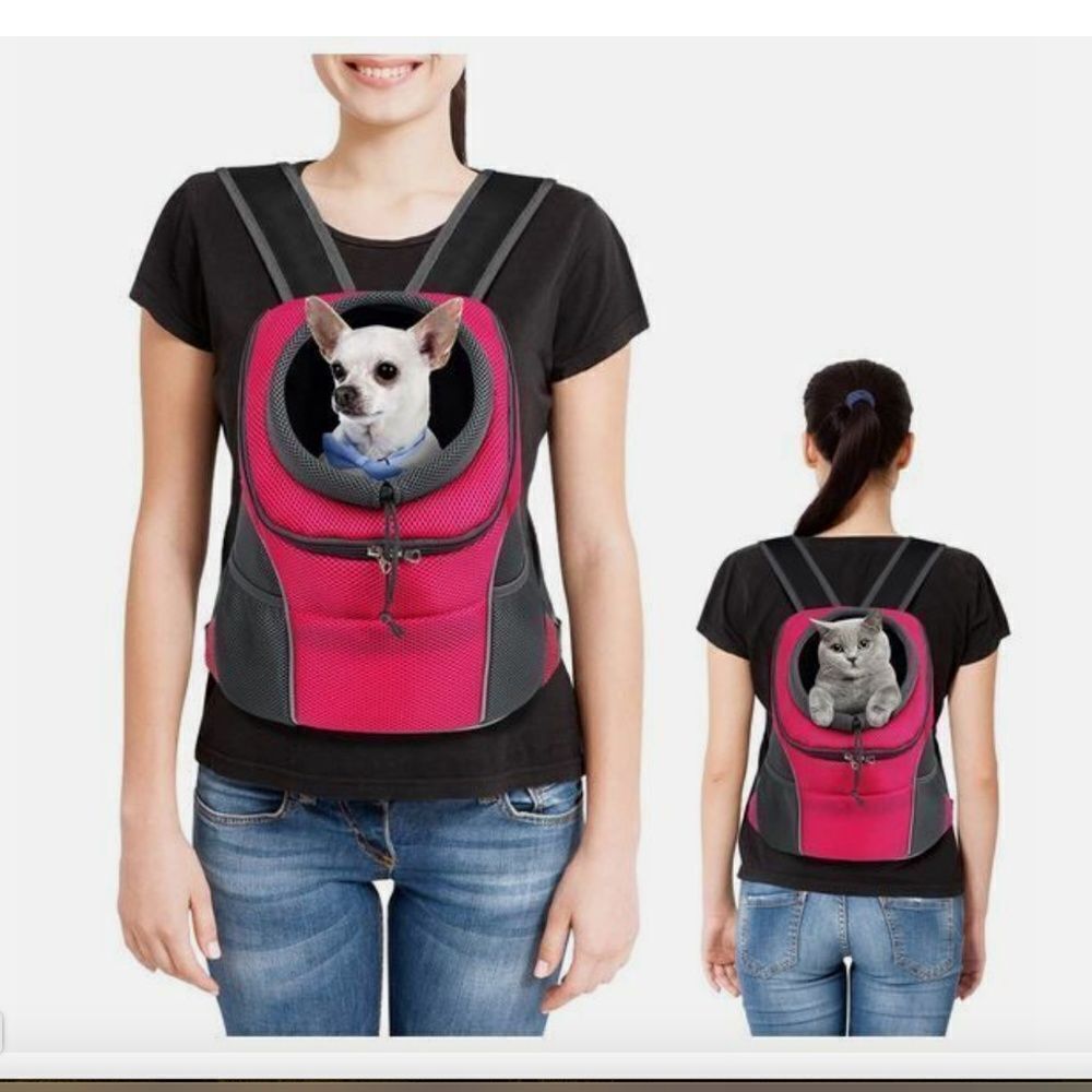 WOYYHO Dog Pet Carrier Backpack Mesh Breathable Head-Out-Pink-Large (3 in Stock)